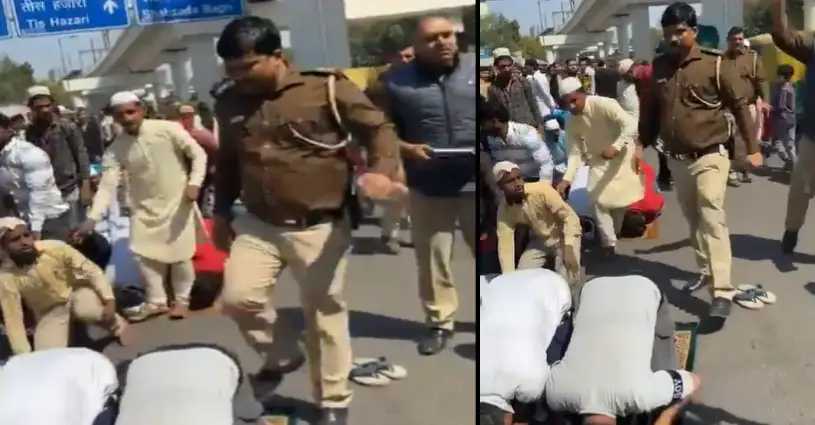 India Trending Delhi Police officer Kicks Namaz