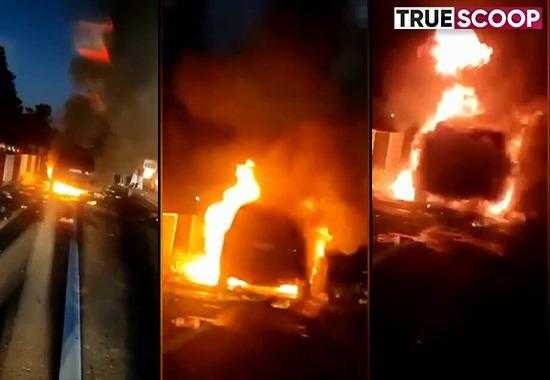 Range-Rover-car-caught-fire Range-Rover-car-caught-fire-Jalandhar-Amritsar-highway Vidhipur