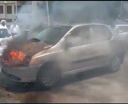 Tata-Indigo-caught-fire Indigo-caught-fire-in-Jalandhar Car-caught-fire