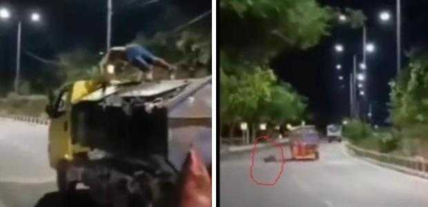 Viral-video-of-Lucknow-Man -Lucknow-Man-falls-off-truck -Shaktimaan-Moment-Man-Falls