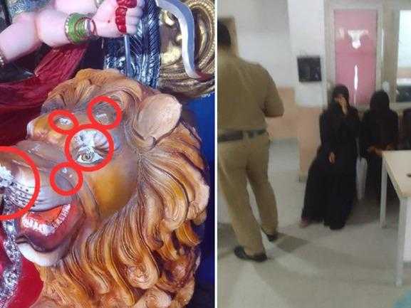 Hyderabad-Burqa-Women-Durga-Pandal Hyderabad-Burqa-Women-Durga-Pandal-Vandalism Hyderabad-Burqa-Women-Durga-Pandal-Vandalism-CCTV