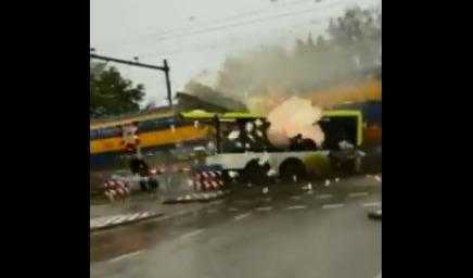 Netherlands-Bus-accident Bus-collision-with-train Netherlands-bus-crashes-into-Train