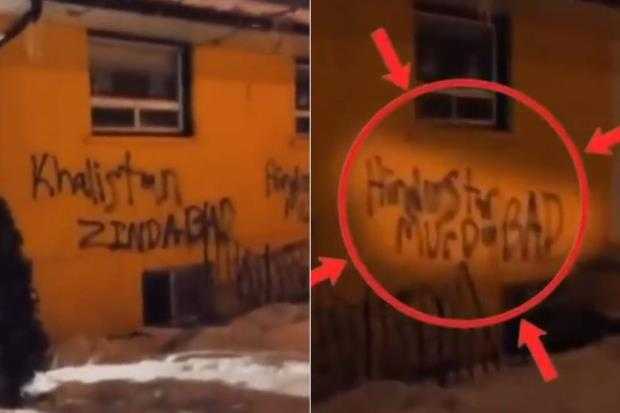 Canada-temple-defaced-with-Anti-Indian-graffitti Gauri-Shankar-Mandir-walls-defaced hindu-temple-walls-defaced-in-Canada
